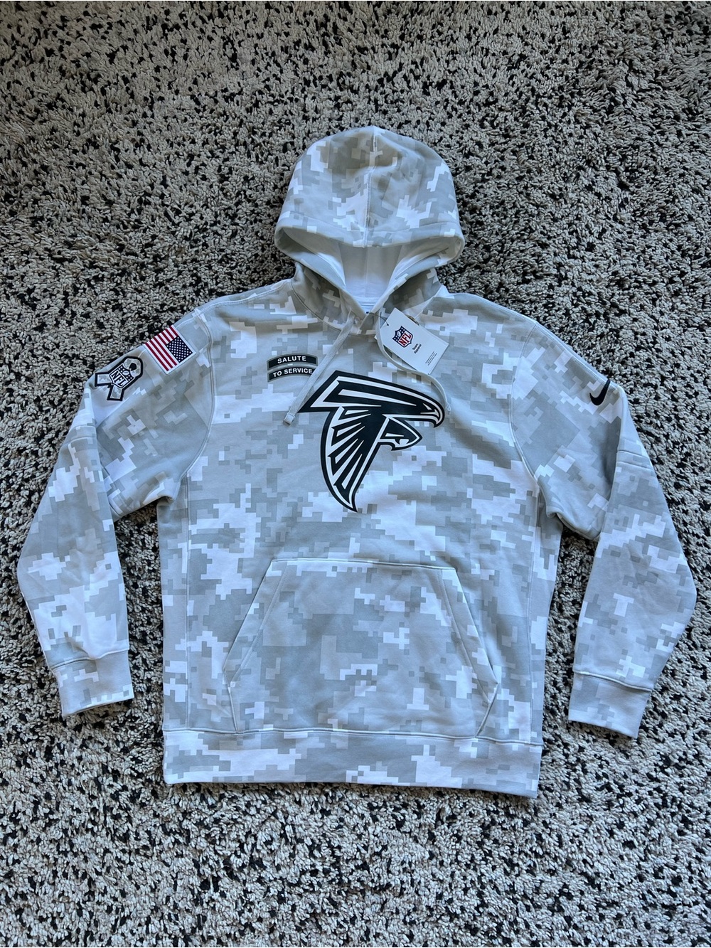 Nike Atlanta Falcons NFL Salute To Service Hoodie Grey Digital Camo Men’s Medium